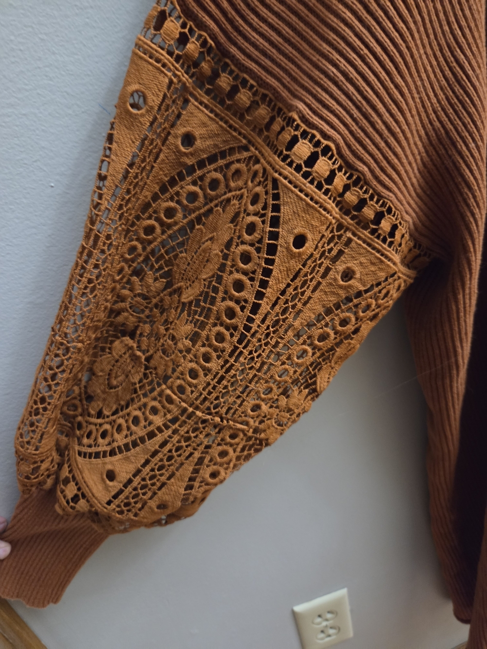 NorthStyle Size 2X Open-Front Long Cardigan Sweater Lace Sleeves Rust Orange - Picture 3 of 6